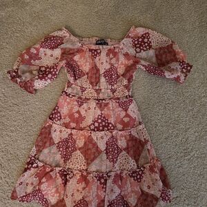 Three Hearts Floral Patchwork Dress in Pink and Red